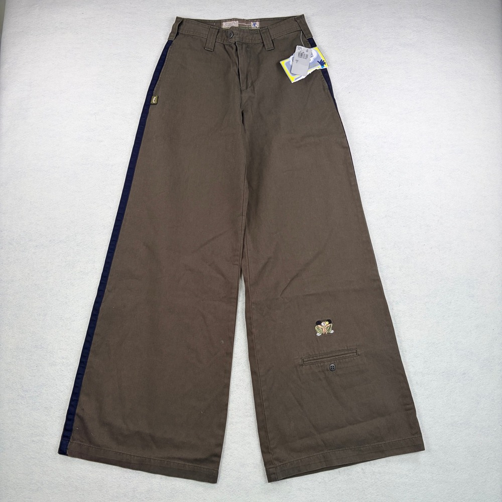 NWT! Buggirl Supafunky Threads Wide Leg Pants Olive Green Rave Stripe Y2K Sz 3